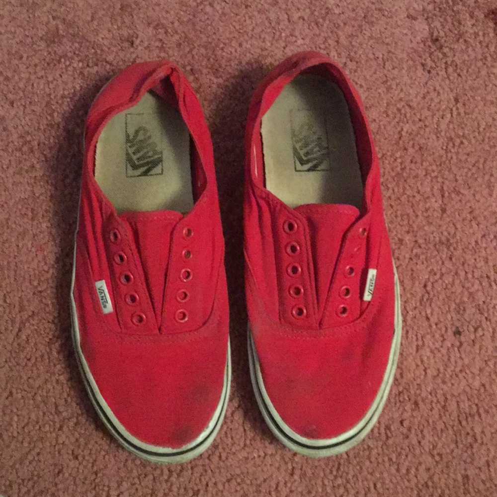 WORN RED SLIP ON VANS SIZE 9 WOMENS MEN 7.5